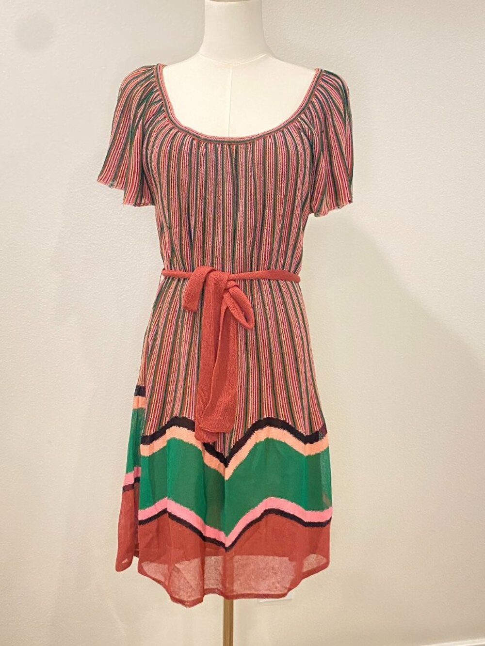 Authentic Vintage M Missoni Knit Mini Dress with Belt – S/M – Made in Italy